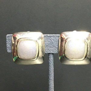 Clip On Earrings Silver Squarish Light Purple Textured Center Retro BoHo Granny